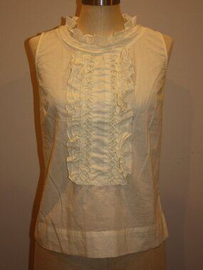 ANTHROPOLOGIE EDME & ESYLLTE IVORY SLEEVELESS RUFFLED TOP SHIRT - 6 MEDIUM